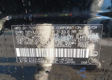 2010 Lexus Ls 460 from USA, damaged, VIN JTHCL5EF7A5006332